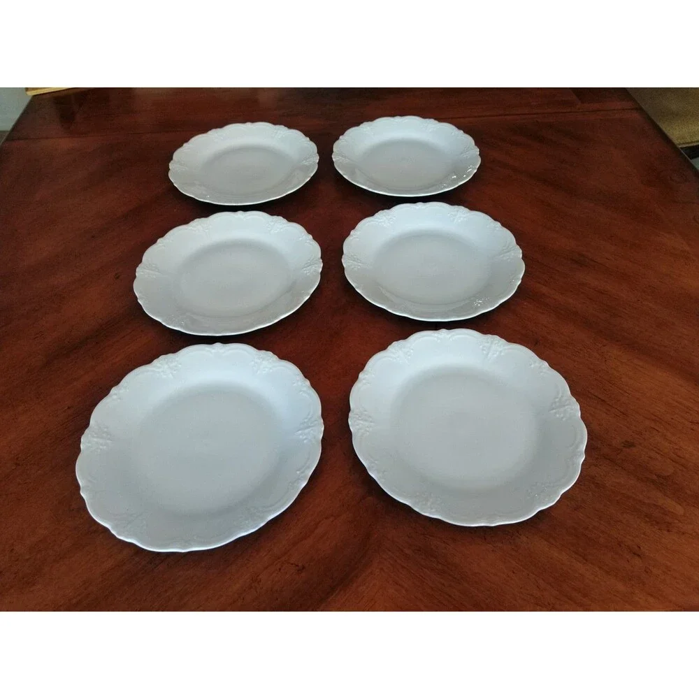 Set Lot 6x Tirschenreuth Baronesse Salad Dessert Plate 8.3” Wht Germany Bavaria